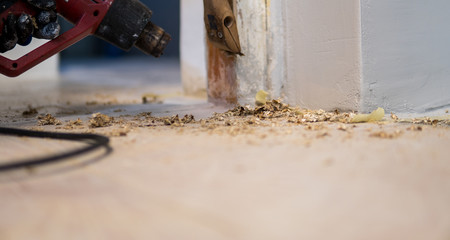 Close up of renovation of old door frame