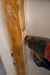 Close up of renovation of old door frame
