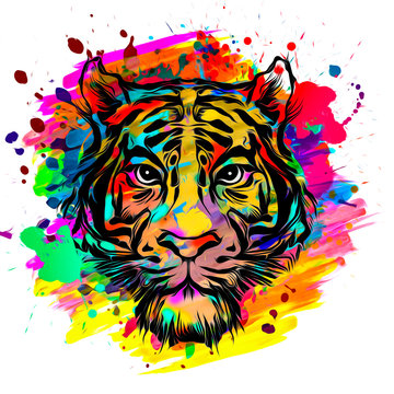 grunge background with graffiti and painted lion 