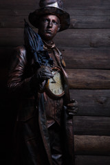 Fototapeta premium Stylized magic character of fairytale bronze watch repairer.