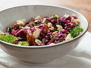 Red Cabbage Slaw with Dates and Vegan feta