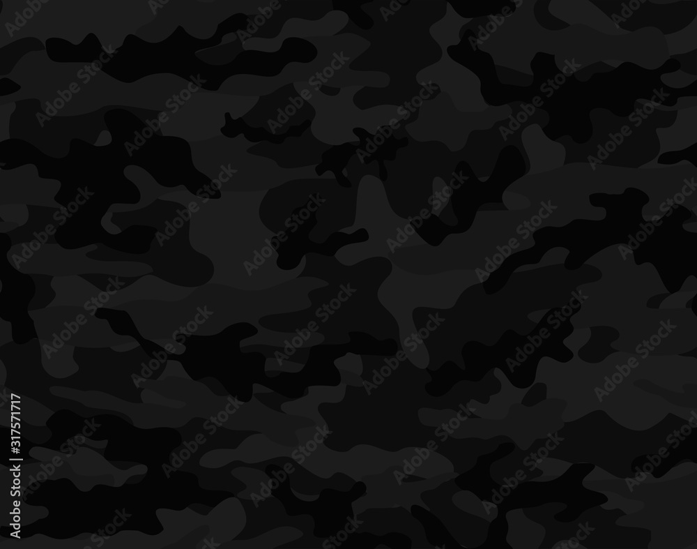 Wall mural black camouflage seamless vector pattern. - Wall murals