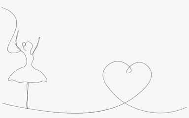 Valentines day heart background with ballet dancer vector illustration