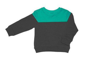 Autumn and winter children clothes. A two tone black green cozy warm sweater or pullover isolated on a white background. Spring fashion for child boy.