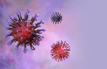 China pathogen respiratory coronavirus 2019-ncov flu outbreak 3D medical illustration. Microscopic view of floating influenza virus cells. Dangerous asian ncov corona virus, SARS pandemic risk concept - obrazy, fototapety, plakaty