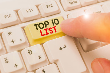 Conceptual hand writing showing Top 10 List. Concept meaning the ten most important or successful...