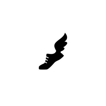 sneakers, trainers silhouette with wing icon. fast running shoes, jogging shoes.
