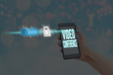 Word writing text Video Conference. Business photo showcasing showing in remote places hold...