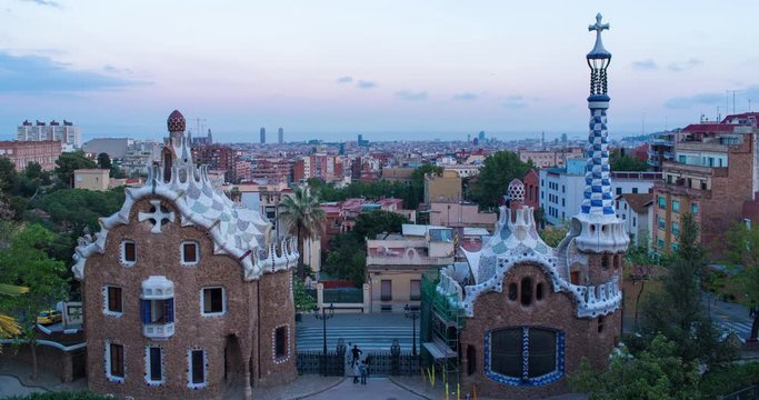 Spain, Catalonia, Barcelona, Park Guell, listed as World Heritage by UNESCO - Time lapse