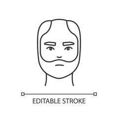 Male hair pixel perfect linear icon. Man with alopecia. Hairloss problem. Baldness spot. Thin line customizable illustration. Contour symbol. Vector isolated outline drawing. Editable stroke