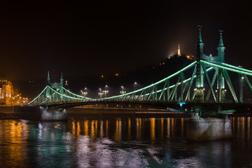 Fototapeta na wymiar Beautiful image of Freedom Bridge in Budapest, Hungary. Night hotography.