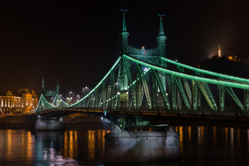 Beautiful image of Freedom Bridge in Budapest, Hungary. Night hotography.