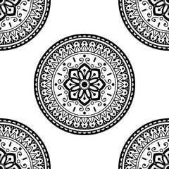 Mandala seamless pattern black and white. Islam, Arabic, Pakistan, Moroccan, Turkish, Indian, Spain motifs
