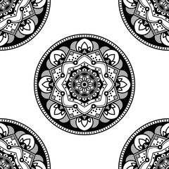 Mandala seamless pattern black and white. Islam, Arabic, Pakistan, Moroccan, Turkish, Indian, Spain motifs