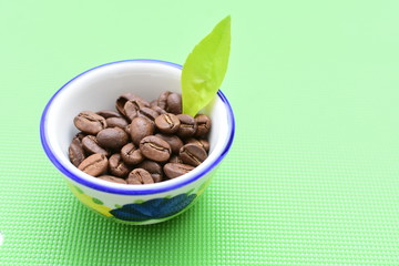  Coffee beans from the mountains of Colombia on colorful backgrounds