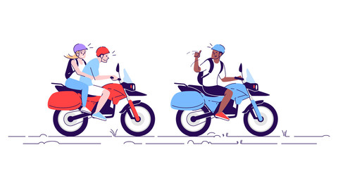 Fototapeta premium People on motorcycles flat doodle illustration