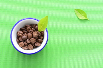  Coffee beans from the mountains of Colombia on colorful backgrounds