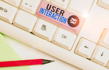 Writing note showing User Interaction. Business concept for the conduit between huanalysis and computer interaction