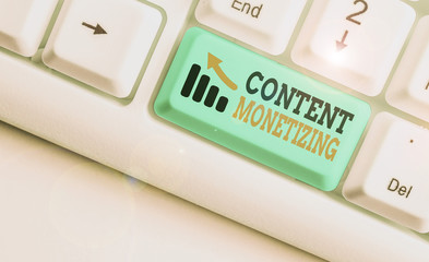 Writing note showing Content Monetizing. Business concept for making money from content that exists on your website