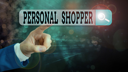 Text sign showing Personal Shopper. Business photo showcasing individual who is paid to help another to purchase goods