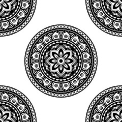 Mandala seamless pattern black and white. Islam, Arabic, Pakistan, Moroccan, Turkish, Indian, Spain motifs