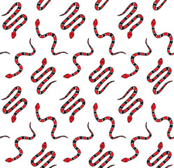 Vector seamless pattern of hand drawn colored doodle sketch snake isolated on white background