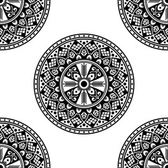 Mandala seamless pattern black and white. Islam, Arabic, Pakistan, Moroccan, Turkish, Indian, Spain motifs