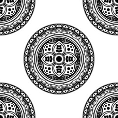 Mandala seamless pattern black and white. Islam, Arabic, Pakistan, Moroccan, Turkish, Indian, Spain motifs