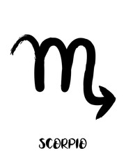 Zodiac signs painted with a black brush, Chinese brush painting. Calligraphy. Vector illustration. Good for home decorating or printing for various requirements. Scorpio.