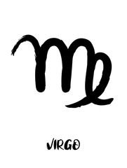 Zodiac signs painted with a black brush, Chinese brush painting. Calligraphy. Vector illustration. Good for home decorating or printing for various requirements. Virgo.