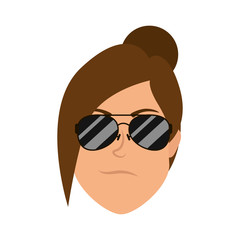 cute young woman head with sunglasses character