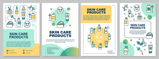 Fototapeta na wymiar Skin care products, creams and masks brochure template. Flyer, booklet, leaflet print, cover design with linear icons. Vector layouts for magazines, annual reports, advertising posters