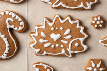 Homemade Christmas gingerbread cookie in the form of a hedgehog