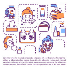 Skincare concept icon with text. Cosmetic products. Dermatology treatment. Personal hygiene. PPT page vector template. Brochure, magazine, booklet design element with linear illustrations