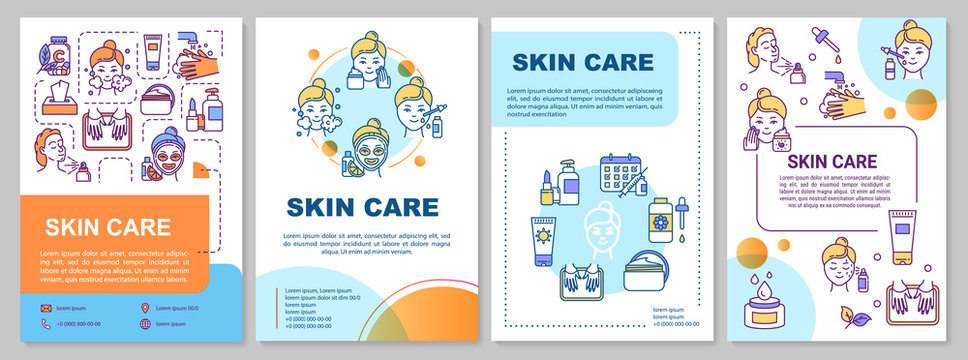 Skin care, home and professional procedures brochure template. Flyer, booklet, leaflet print, cover design with linear icons. Vector layouts for magazines, annual reports, advertising posters