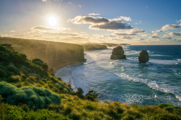 gibson steps at sunrise, twelve apostles, great ocean road in victoria, australia