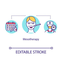 Mesotherapy concept icon. Injection with vitamin and hormone. Facial anti-aging treatment. Beauty procedure idea thin line illustration. Vector isolated outline RGB color drawing. Editable stroke