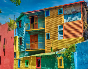 Colorful Caminto street scenes in La Boca, the oldest working-class neighborhood of Buenos Aires, Argentina.
