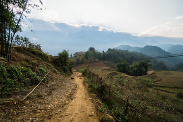 Beautiful panoramic view of the hills from Sa Pa region in Vietnam, Hoàng Liên Son Mountains, in Lao Cai Province, Asia