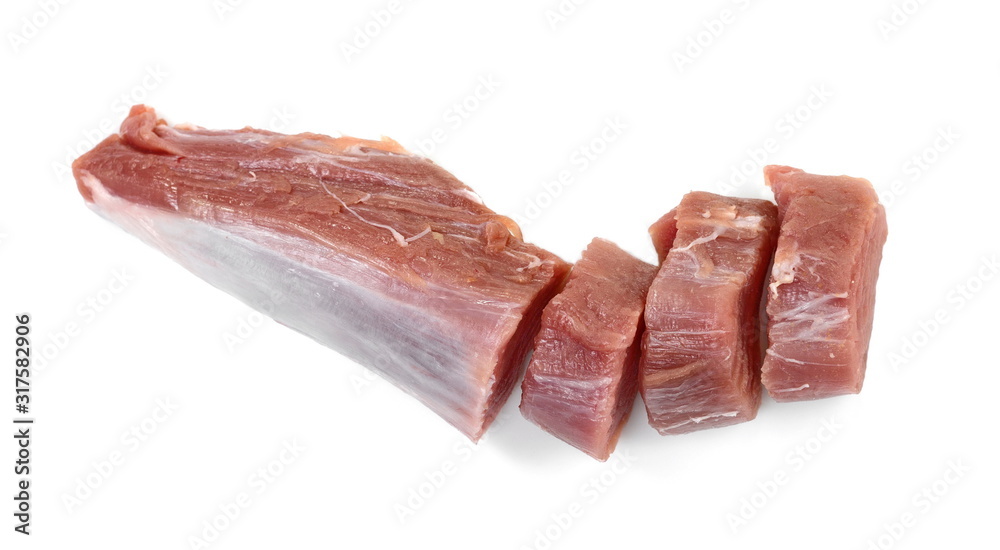 Wall mural Fresh raw beef meat slices isolated over white background