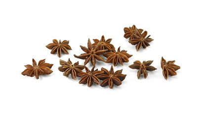 dry star anise fruits isolated on white. Star anise spice fruits and seeds isolated on white background closeup
