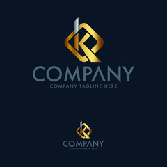 Logo. Minimalist Modern and Creative K letter logo icon design. Property development, construction and building company K logotype template with gold color.