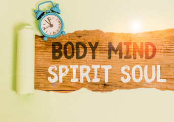 Conceptual hand writing showing Body Mind Spirit Soul. Concept meaning Personal Balance Therapy...