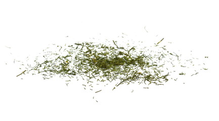 Spice Dried dill isolated. Pile of dried dill seasoning isolated over the white background.