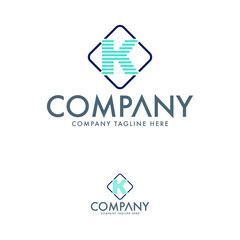 Logo. Initial K logo design inspiration. Initial linear square logo design inspiration.