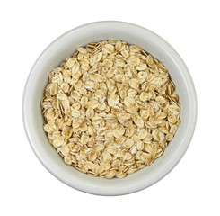 Rye oat flakes isolated on white , macro close up