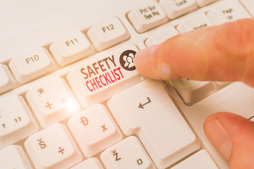 Word writing text Safety Checklist. Business photo showcasing list of items you need to verify,...
