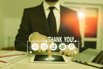Word writing text Thank You. Business photo showcasing polite expression used when acknowledging...