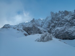 Fototapeta na wymiar winter skitouring areaarounf Laufener hutte in tennengebirge in austria