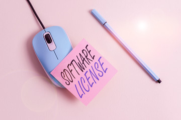 Writing note showing Software License. Business concept for legal instrument governing the...